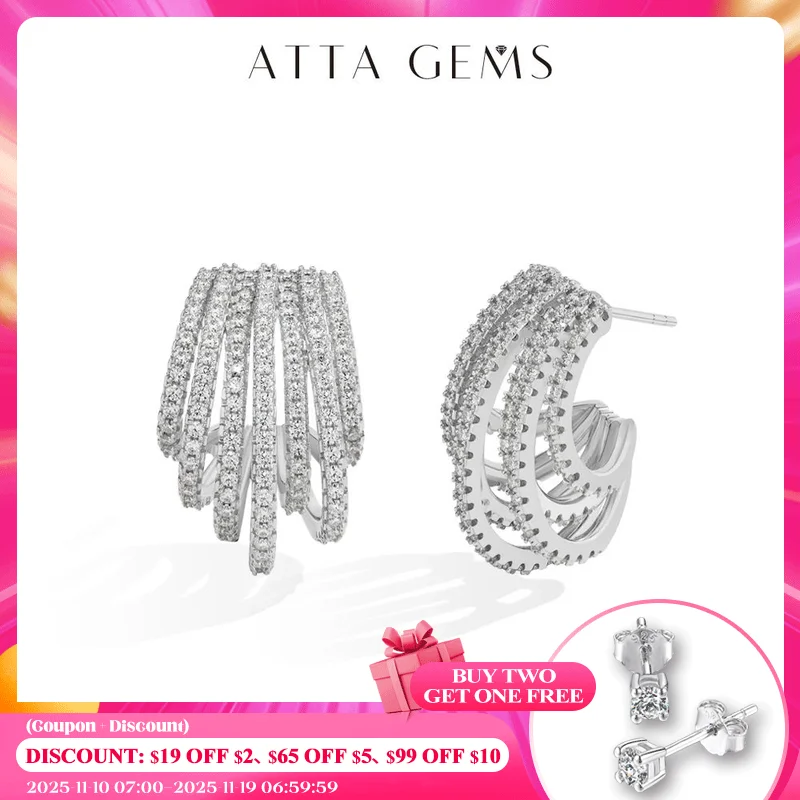 

ATTAGEM Luxury Multiple Hoop Moissanite Earrings For Women D VVS1 1.3mm Round Cut S925 Sterling Silver Ear Pendant Party Jewelry