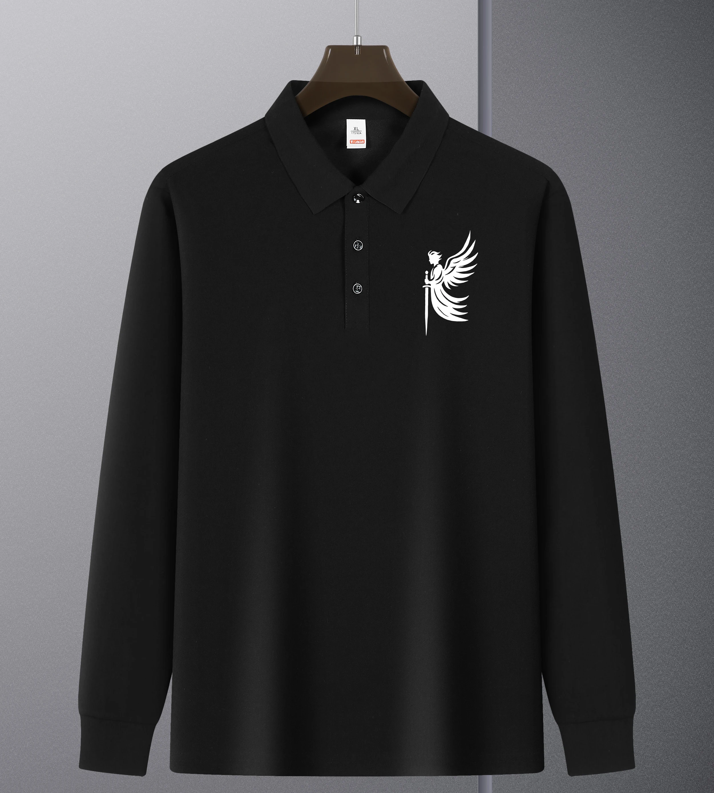 الصبي مع أجنحة عقد السيف طباعة عكس قميص بولو الذكور أساسيات قمصان عادية الخريف في الهواء الطلق الملابس الناعمة للجنسين قمة جديدة