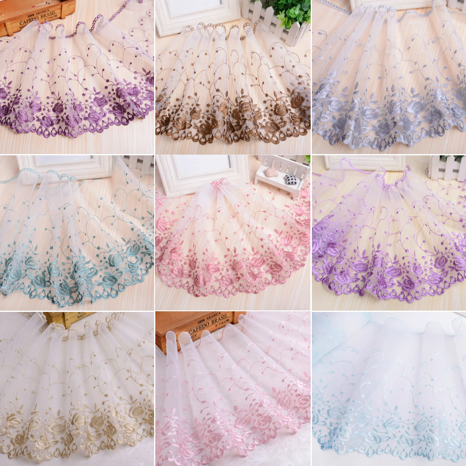 1Y Colorful Embroidery Lace DIY Ladies Wedding Dress Clothing Fabric Cradle Home Textile Sofa Trim 25CM Wide