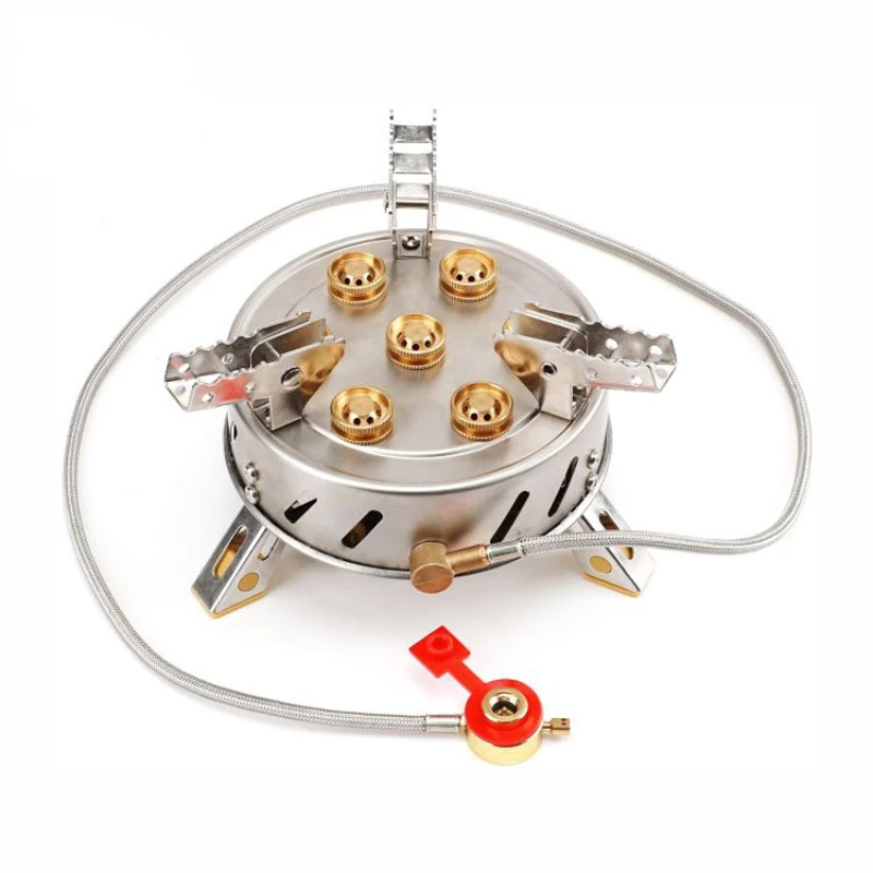 Outdoor Seven Fire Holes Camping Gas Stove Folding Camping Stove With Antiskid support pad