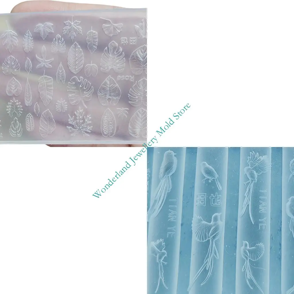 

H7EB Гибкая форма для ногтей в форме листа/птицы, шаблоны для дизайна ногтей, силиконовая текстура, подходит для косметологов и