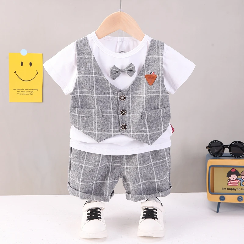 New Summer Baby Clothes Suit Children Boys Fashion Plaid T-Shirt Shorts 2Pcs/Sets Toddler Casual Costume Infant Kids Tracksuits