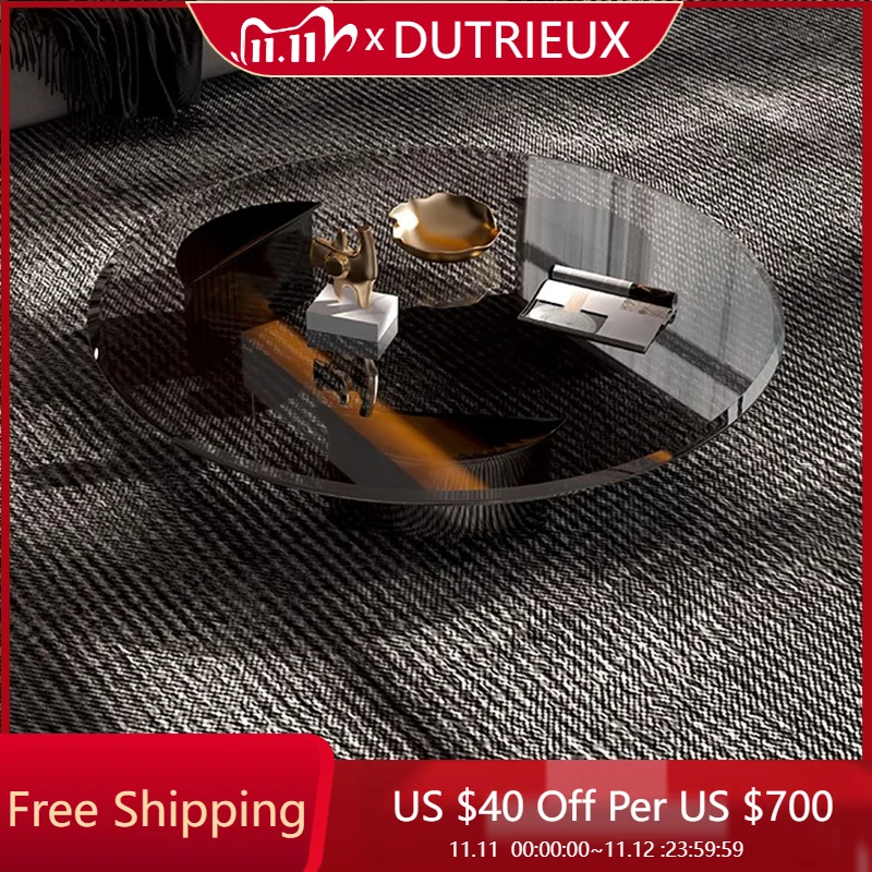 

Center Service Coffee Table Writing Glass Transparent Round Fashion Chinese Style Side Table Interior Kaffee Tische Home Decor