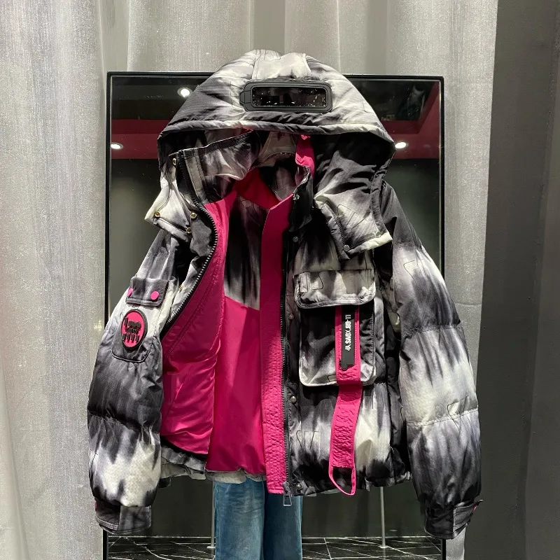 Winter New Women's Tie-dye Printed Down Jacket Thickened White Duck Down Super Good-looking Short Trendy Jacket Women's Clothing
