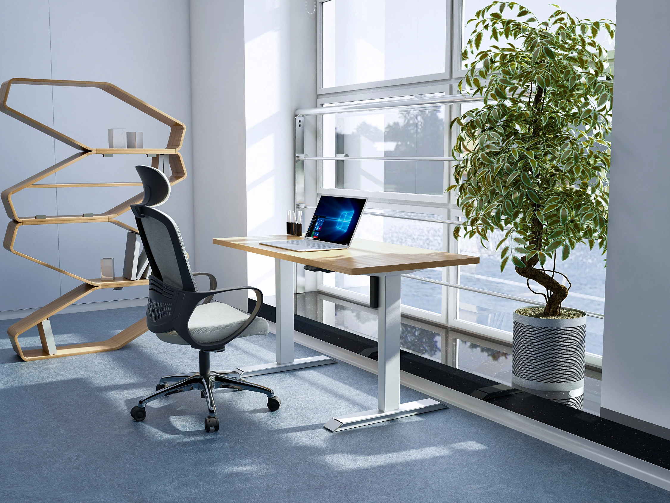 Höhenverstellbarer Stehschreibtisch Elektrischer Sitz-Steh-Schreibtisch mit Ergonomischem Komfortrand für Kommerzielle Büro-Arbeitsplätze