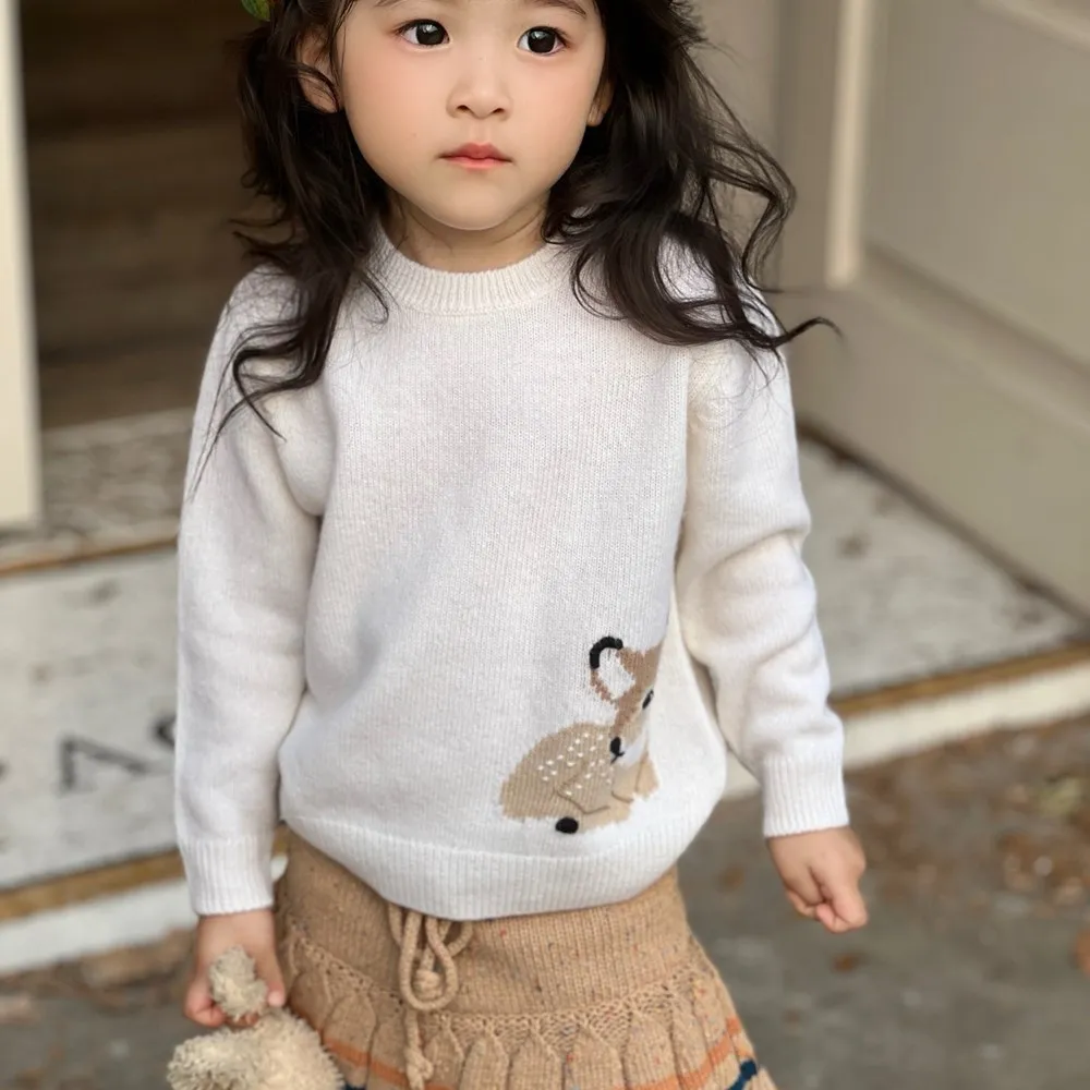 

kids clothes girls sweaters baby tops 100% wool girls' knitted sweater deer pattern Knitted pullover deer pattern