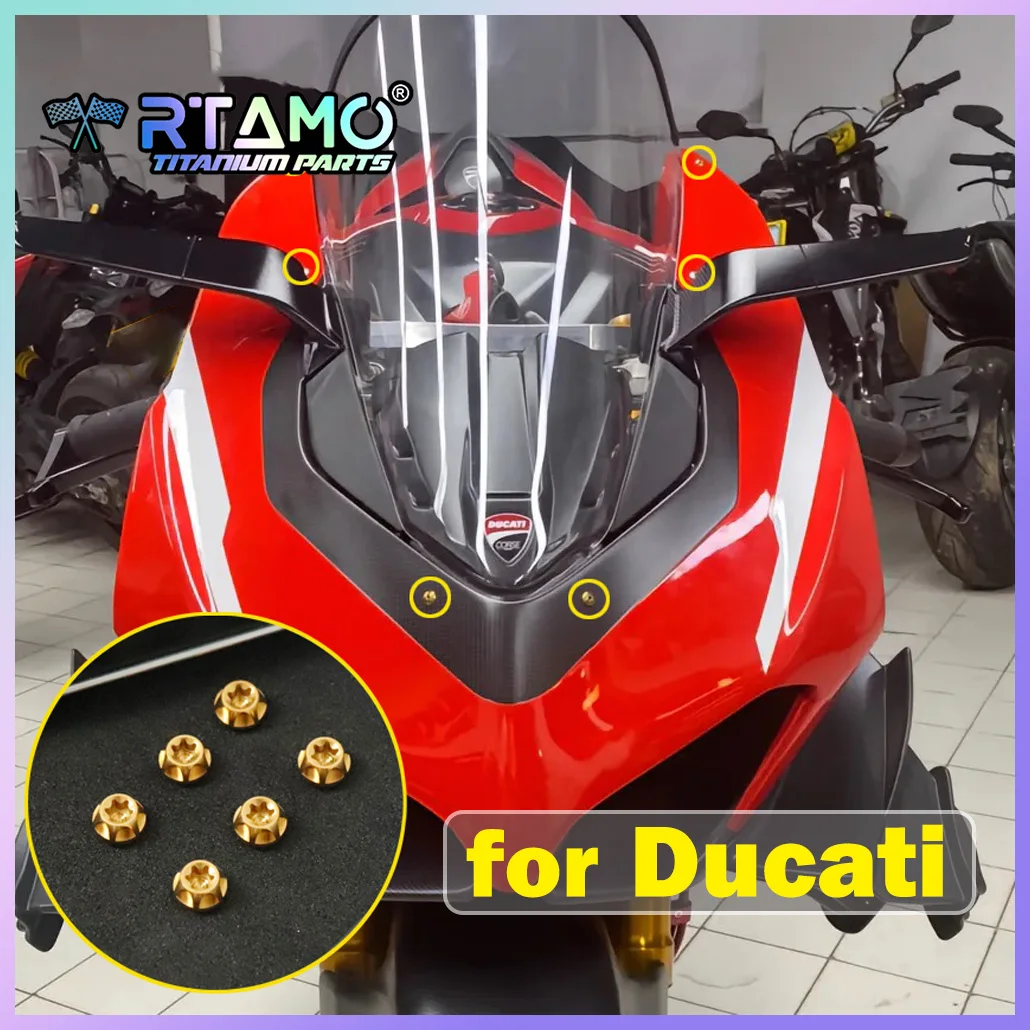 RTAMO Gr5 Titanium Windshield Bolts 6pcs Visor Screw for Ducati V4 V4S V4R