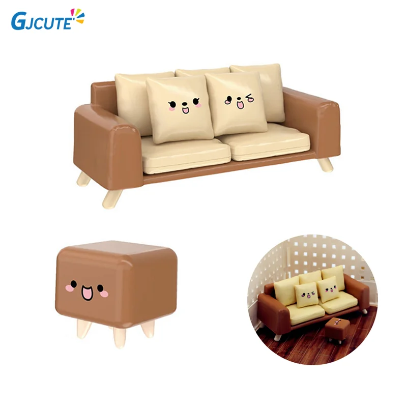 1:12 Dollhouse Miniature Sofa W/Stool Tofu Sofa Pillow Cushion Living Room Furniture Model Decor Toy Doll House Accessories