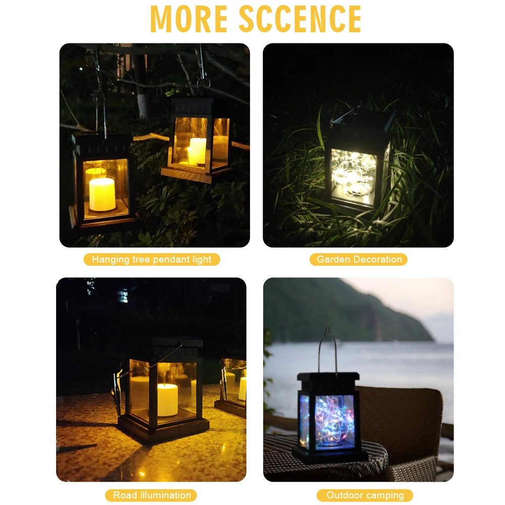 1pcs Retro Palace Lantern Outdoor Solar Lights Hanging Candle Lamps Landscape Yard Light Garden Decor Balcony Terrace Lamp