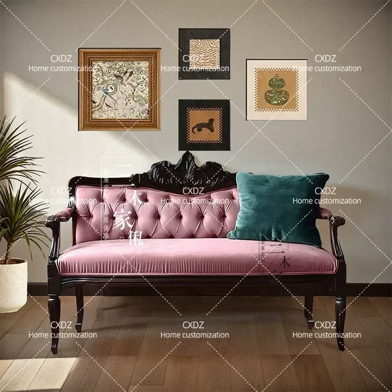 American Double Sofa Chair European Retro Leisure Chair French Pastoral Study Chair Hotel Clubhouse Negotiation Reception