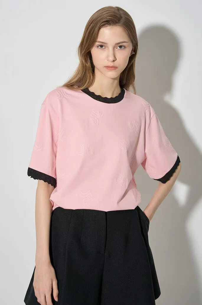 

Best Selling LNVIN 25 Summer Casual round Ne Color Blo Printed Embroidery Logo Loose Versatile ort Sve T-irt