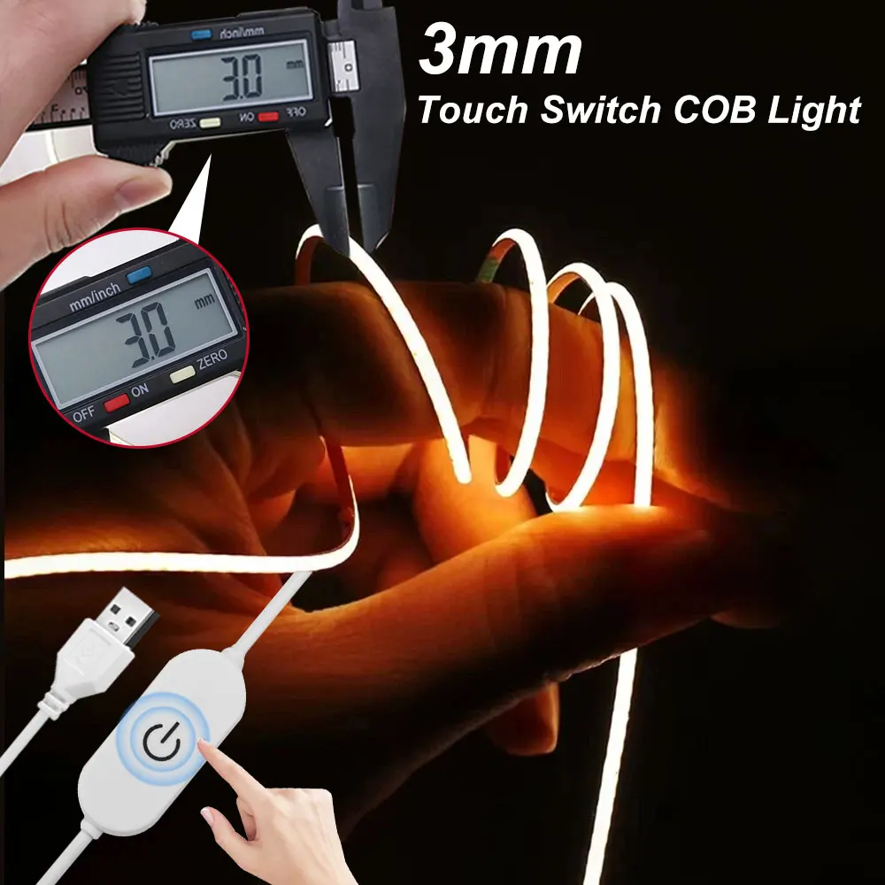 USB 5V LED Strip Light COB Touch Dimmer Control Lamp High Density RA90 Flexible Tape Lights 320Leds/m For Home Cabinet Decor