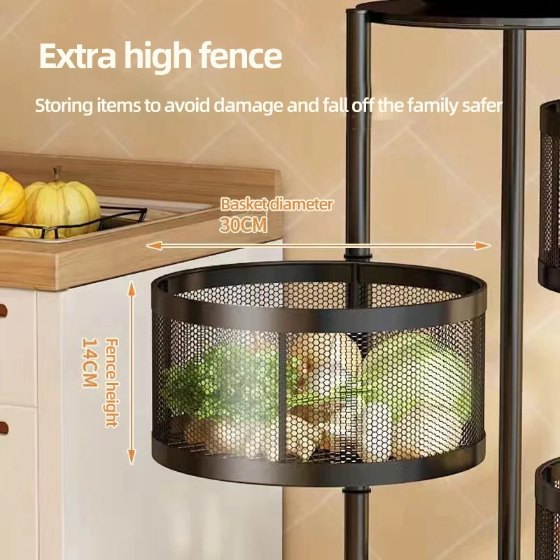 Picture 6: Metal Basket Kitchen Storage Multifunction Rotating Storage Baskets Rack Shelf Cube Fruit Vegetable Organizer with Wheels