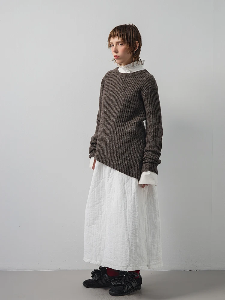 

Женский вязаный свитер с асимметричным краем IAMFF, осенне-зимний, повседневный, с круглым вырезом, длинный рукав, цветной