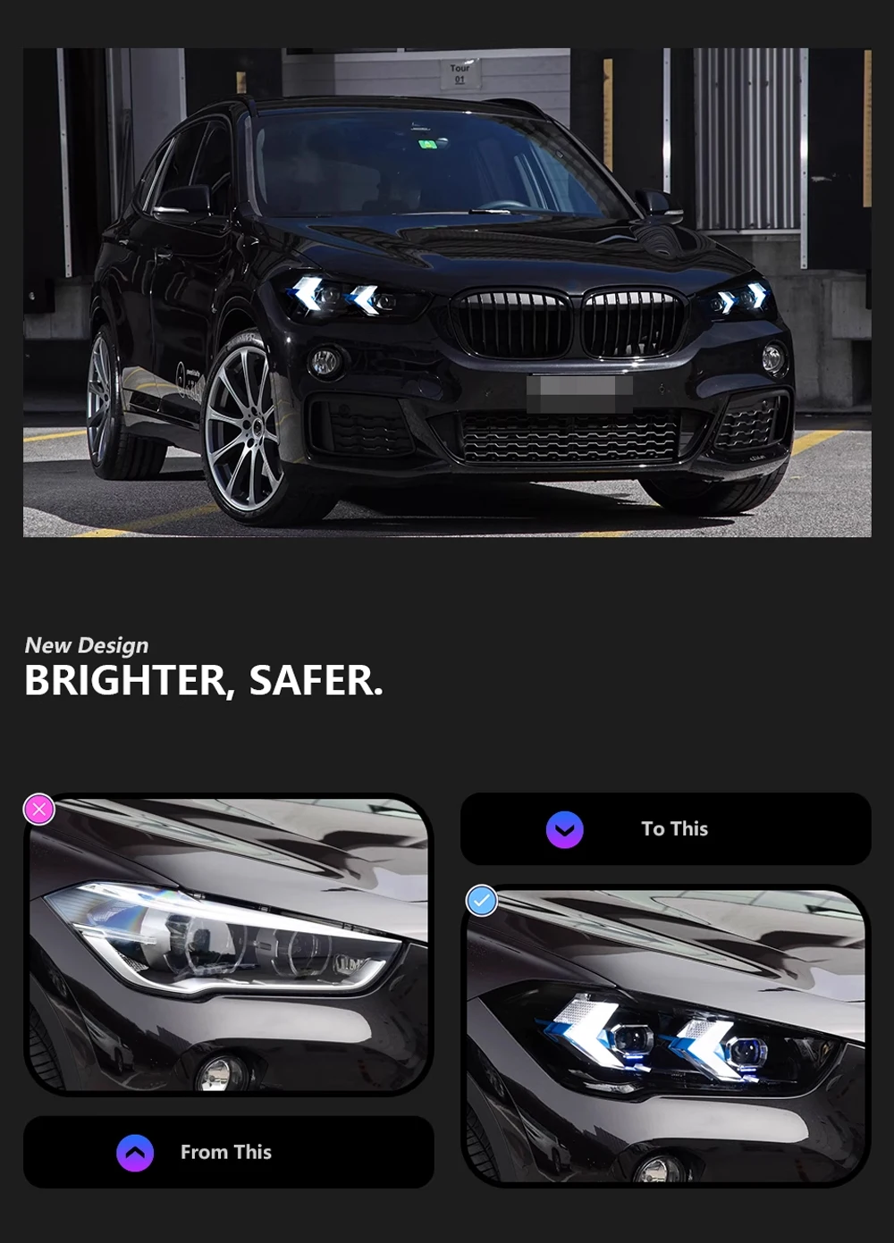 

For BMW X1 F49 2016-2017 2018 2019 2020 2021 2022 Car Headlight Assembly Auto LED Projector Lens Plug and Play Lamp Accessories