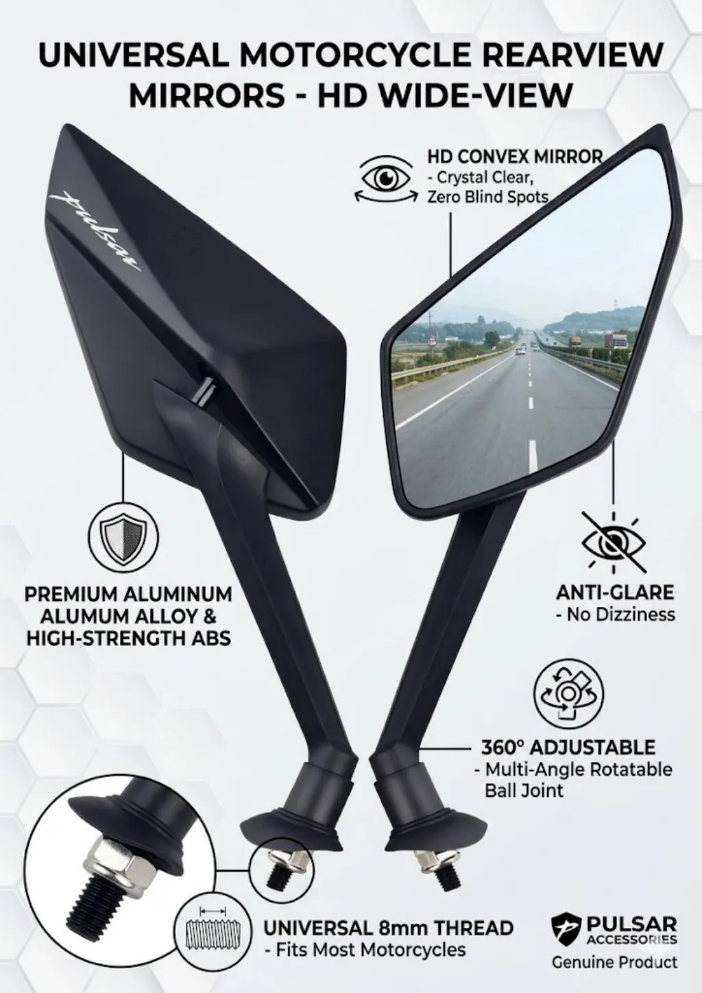 Nuevo espejo retrovisor de motocicleta de instalación sencilla y moderno para Bajaj Pulsar 200 NS200 RS200 AS Pulsar PulsarNS PulsarRS