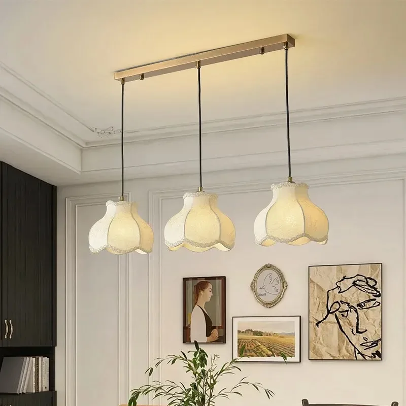 

French Retro Fabric Pendant Lamp For Restaurant Cafe Bedroom Study Hotel Room Bar Counter Cloakroom Aisle Ceiling Lighting
