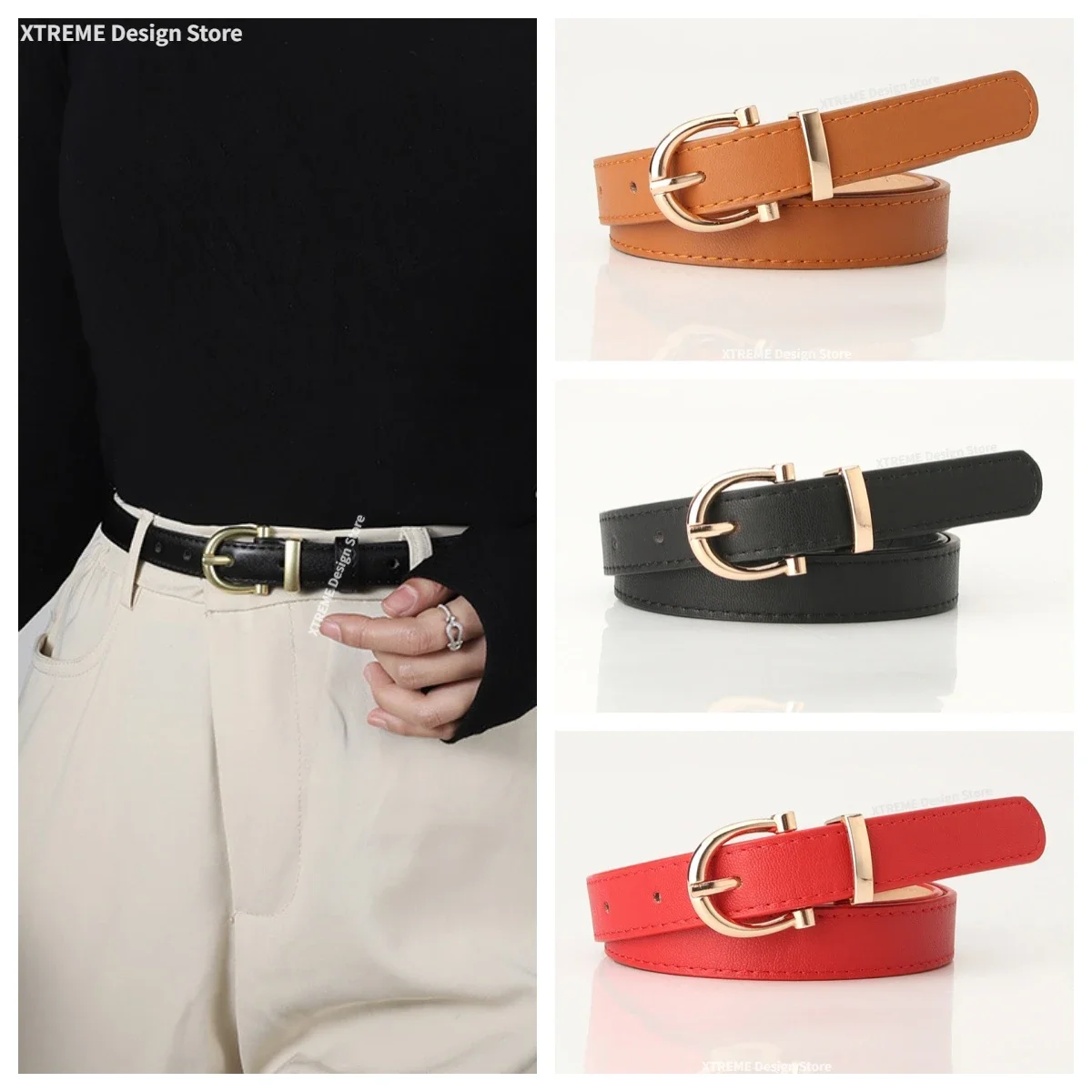 Ceinture en cuir PU pour femme, ceinture en métal simple, ceinture pour robe et pantalon en jean, marque de créateur de luxe, environnement pour femme, filles, nouveau