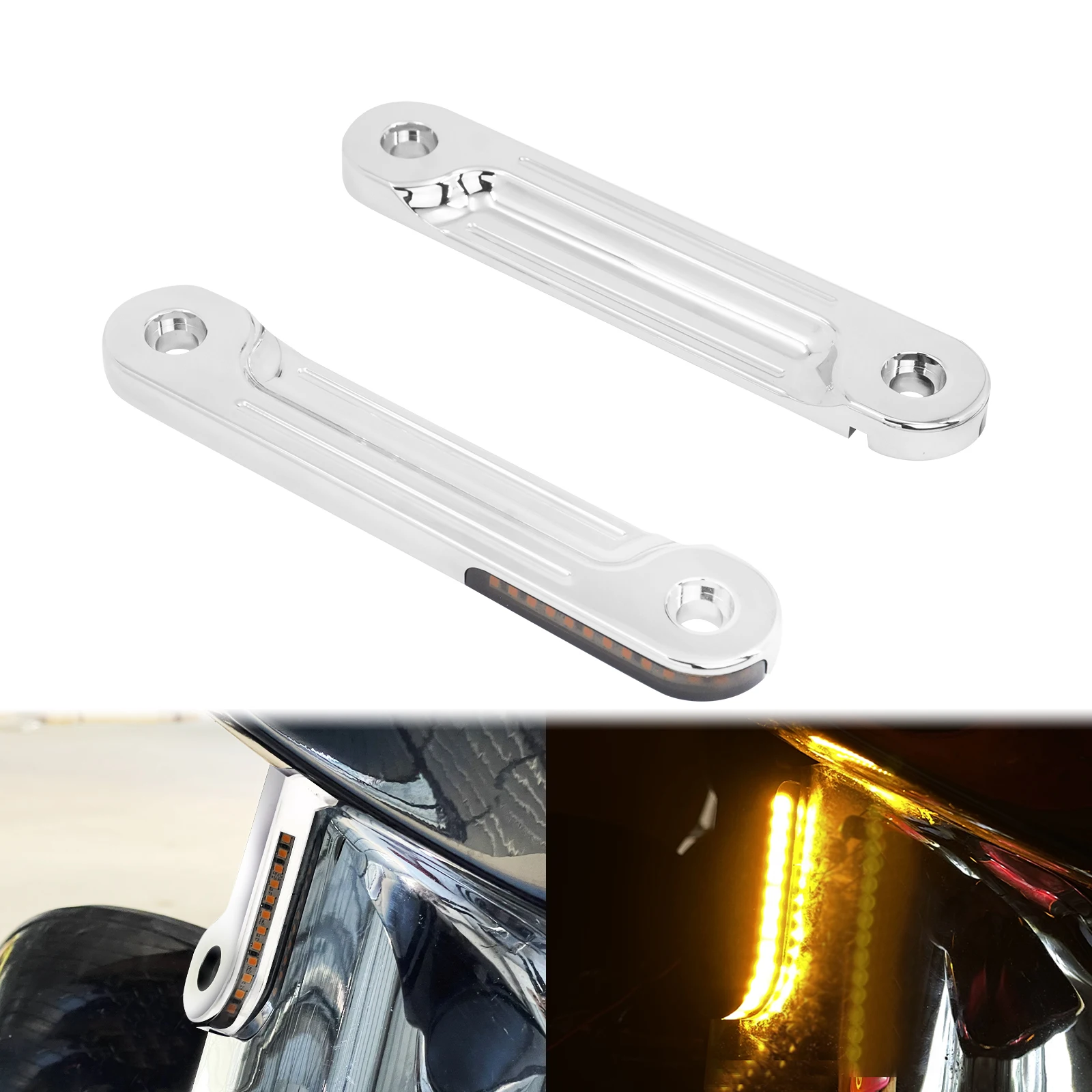 Motorcycle Aluminum Front LED Flush Fork Turn Signals Light Bracket For Harley Touring 1998-2021 Electra Street Glide Road King