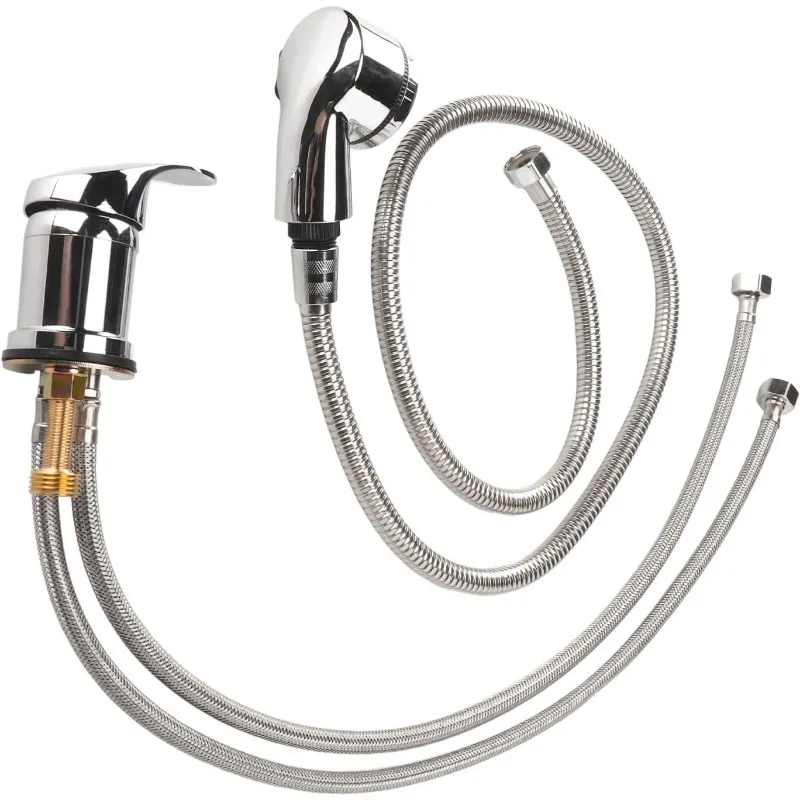 

Salon Shampoo Sink Faucet with Sprayer Kit Ceramic Valve Hot Cold Water for Shampoo Bed Bowl Backwash Unit 1 .2m Hose