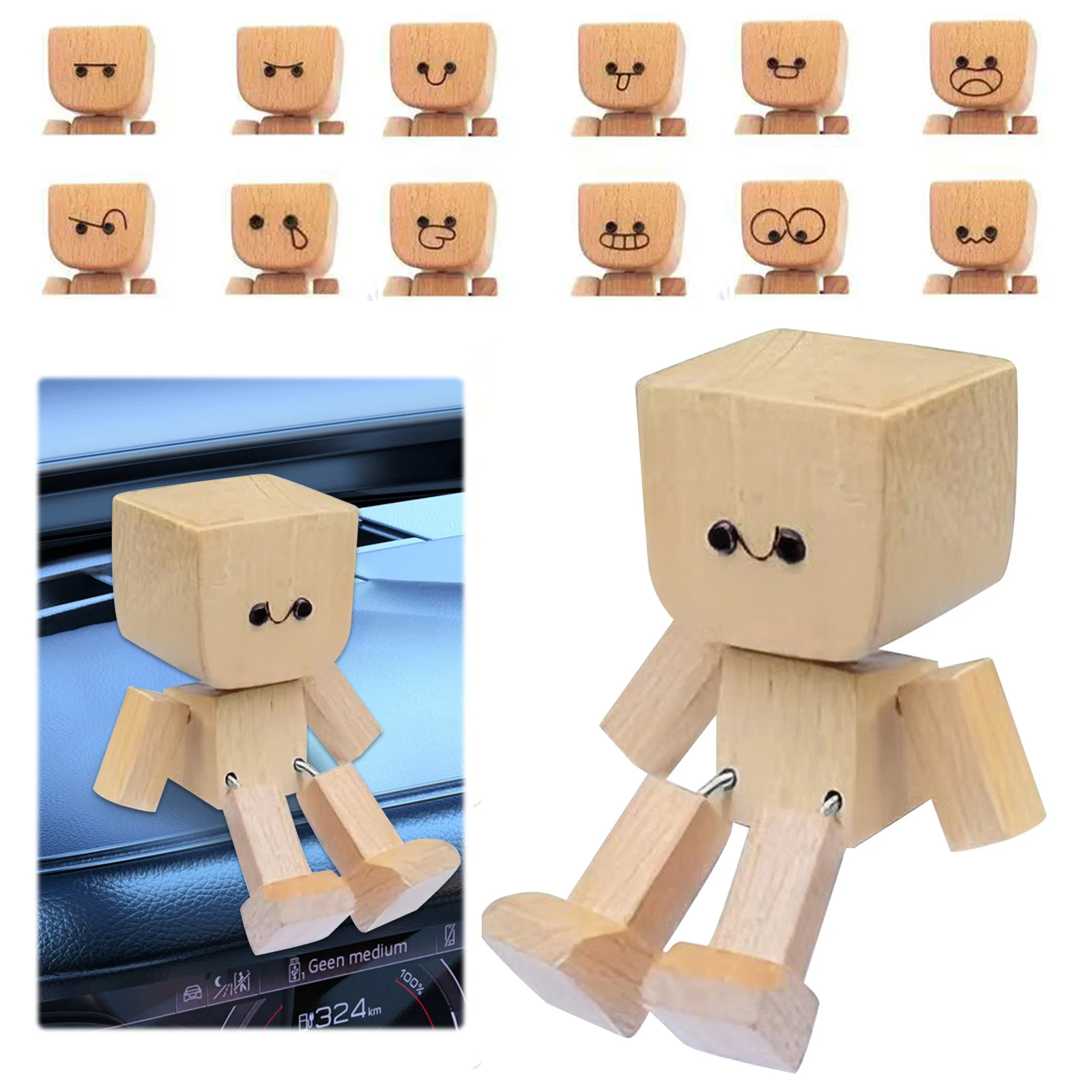 شخصية خشبية صغيرة ساحرة، شكل خشبي يهز القدمين، زخرفة دمية خشبية متأرجحة للمكتب والديكورات الداخلية للسيارة #3