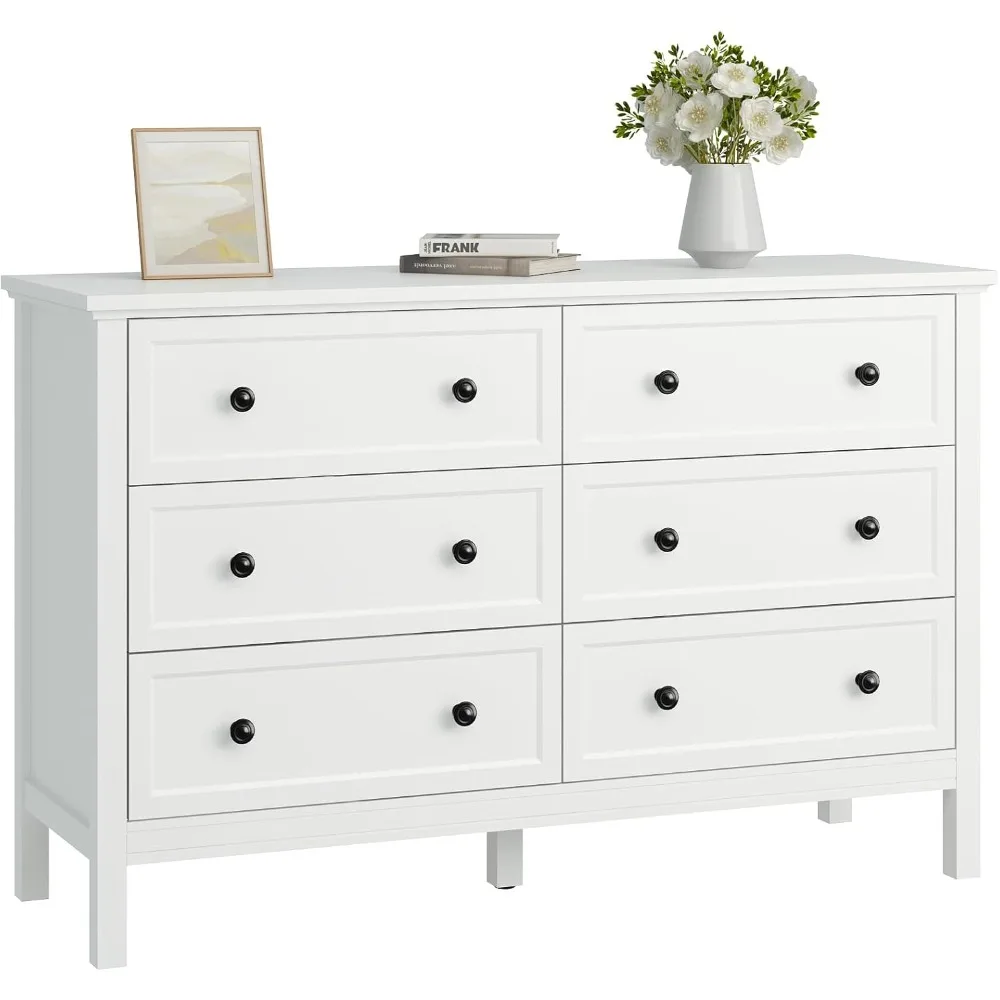 Dresser for Bedroom, Drawer Dresser with Wide Drawer and Metal Handles, Wood Dressers & Chests of Drawers