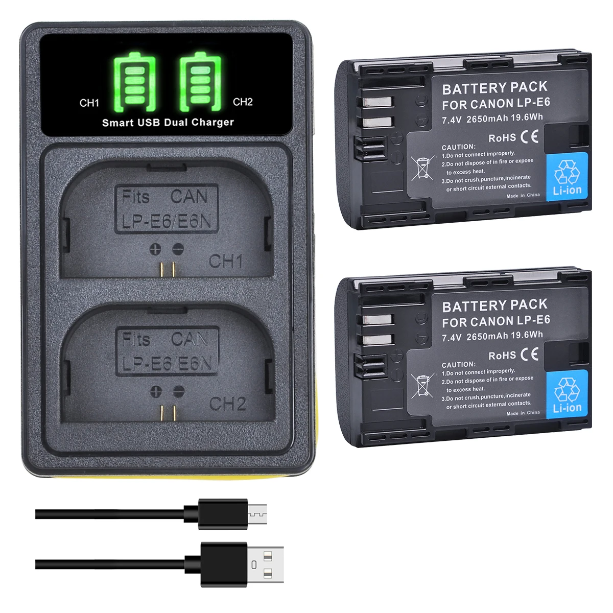 

Batmax LP-E6 LP-E6N 2650mAh Battery+New LED Dual Charger with Type C Port for Canon 5D Mark II III 7D 60D EOS 6D 70D 80D