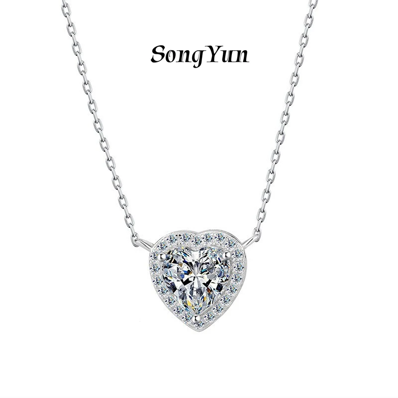 

SONGYUN Brand Jewelry 925 Sterling Silver Necklace Moissanite Diamond Classic Daytime for Her Rhodium Plated MST Patent Pendant