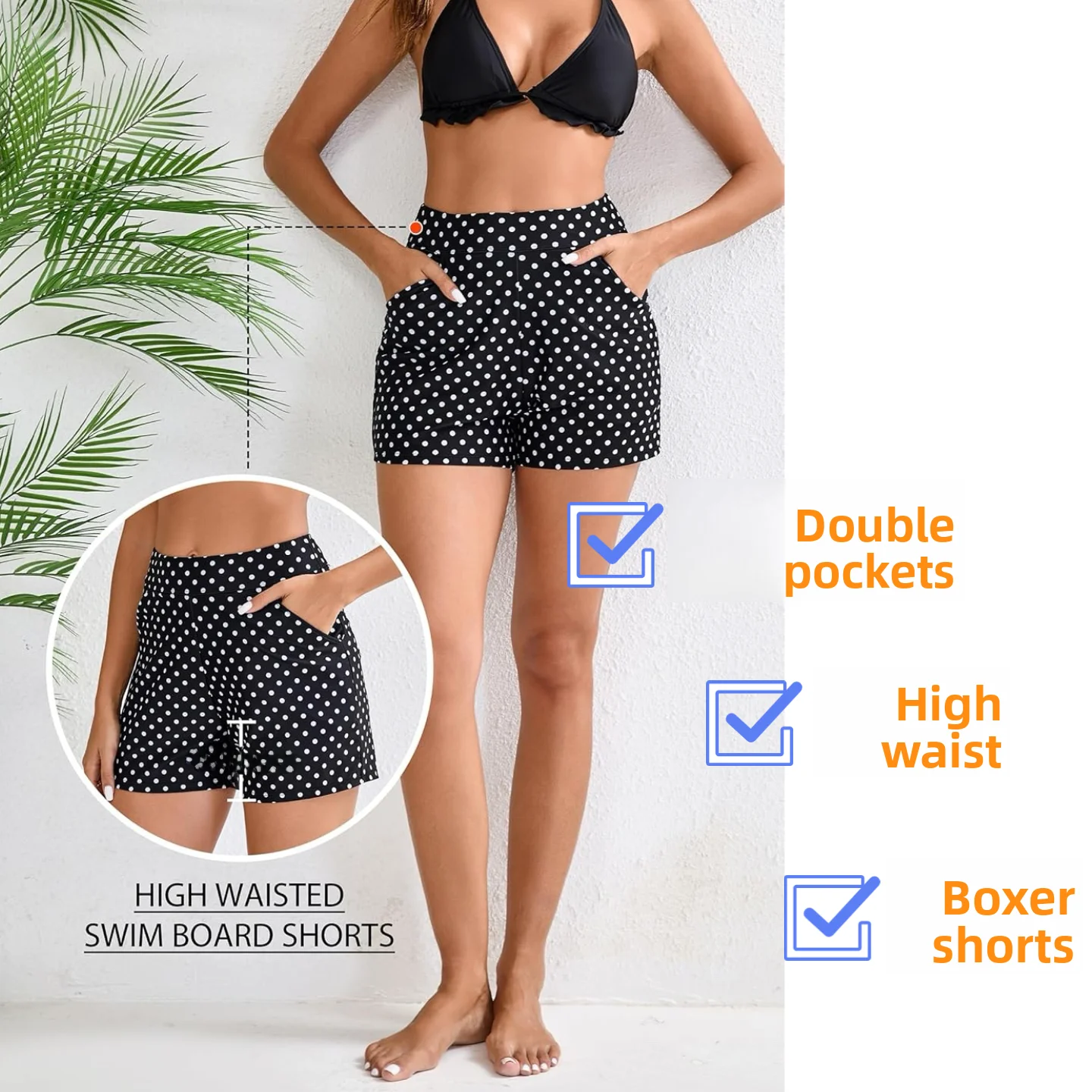 

Amber plus Size Ladies Faion Polka Dot Flat Brief Swimming Trunks Double ket No Dstring ort Pants for Women
