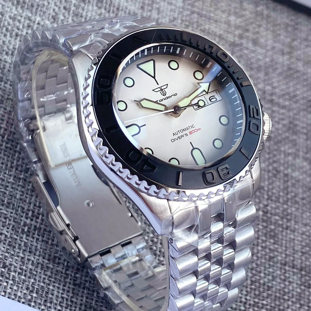 Domed Sapphire Glass SKX Mod Mechanical Steel Watch Men S NH36 Movt Ceramic Insert White SUB Dial 200m Diver Clock 3.8 Crown