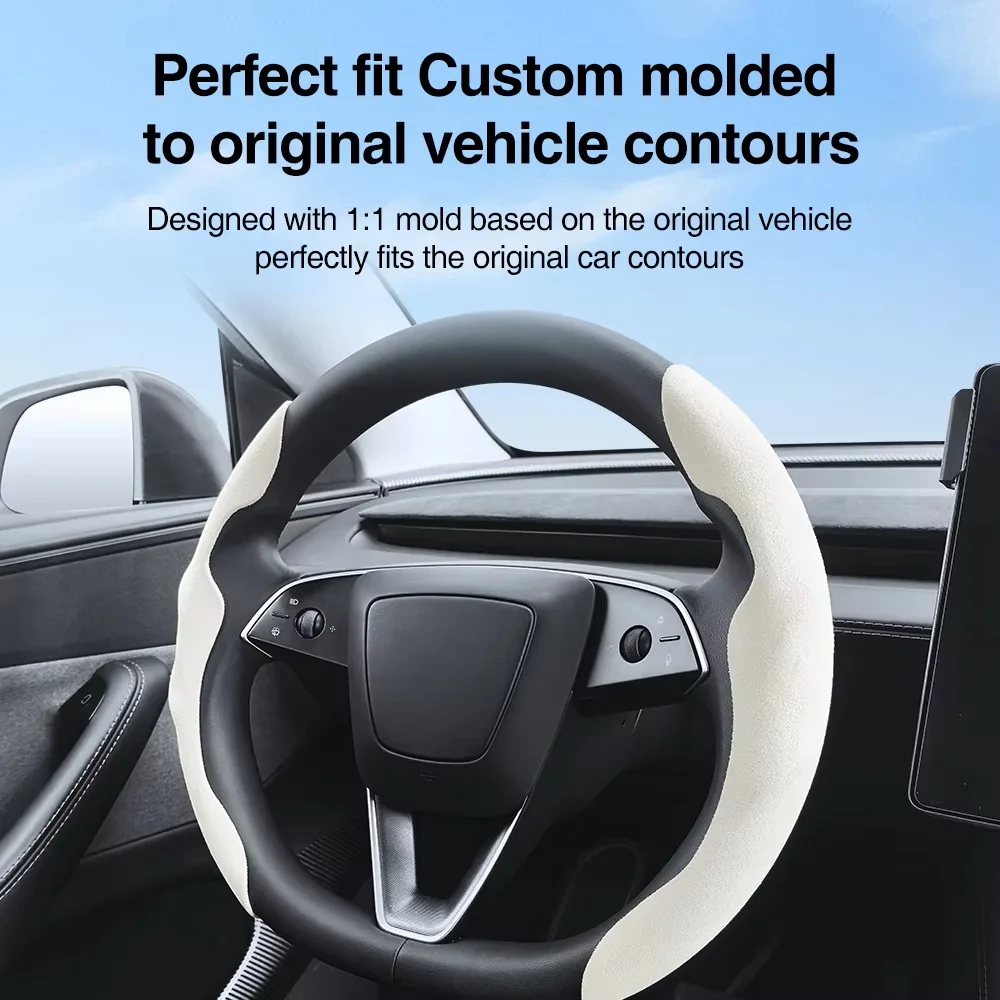 

Soft Suede Nappa Steering Wheel Cover For Tesla Model 3/Model Y Juniper 2026 Premium Protector Interior Accessories