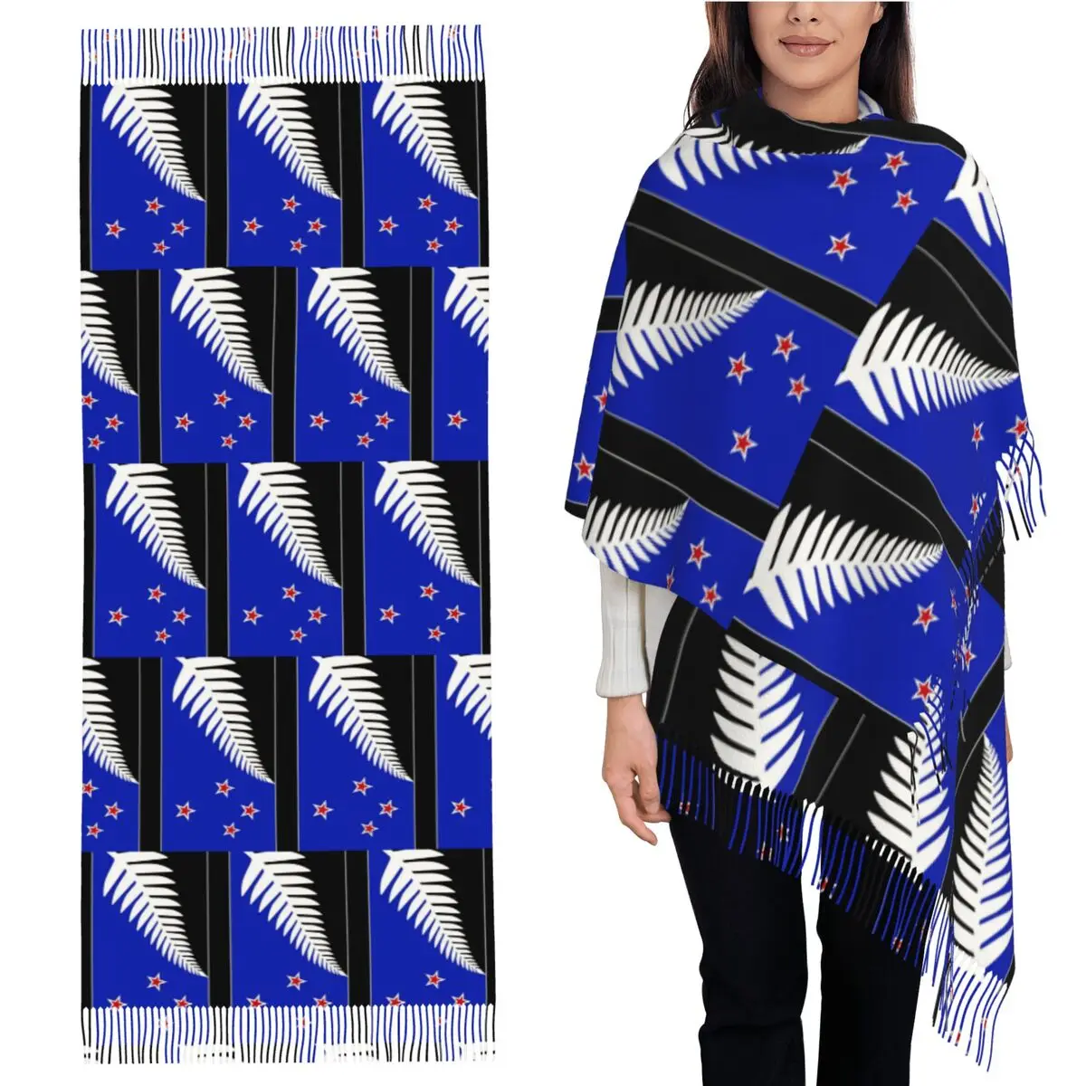 

Шарф с флагом Новой Зеландии, шарф с кисточками для женщин, мягкие теплые шали и накидки, длинная осенне-зимняя шаль