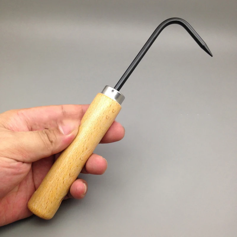 

21,5 см твердый крючок для бонсай из углеродистой стали, деревянная ручка, прочный крючок для травы, прочный крючок для корня травы