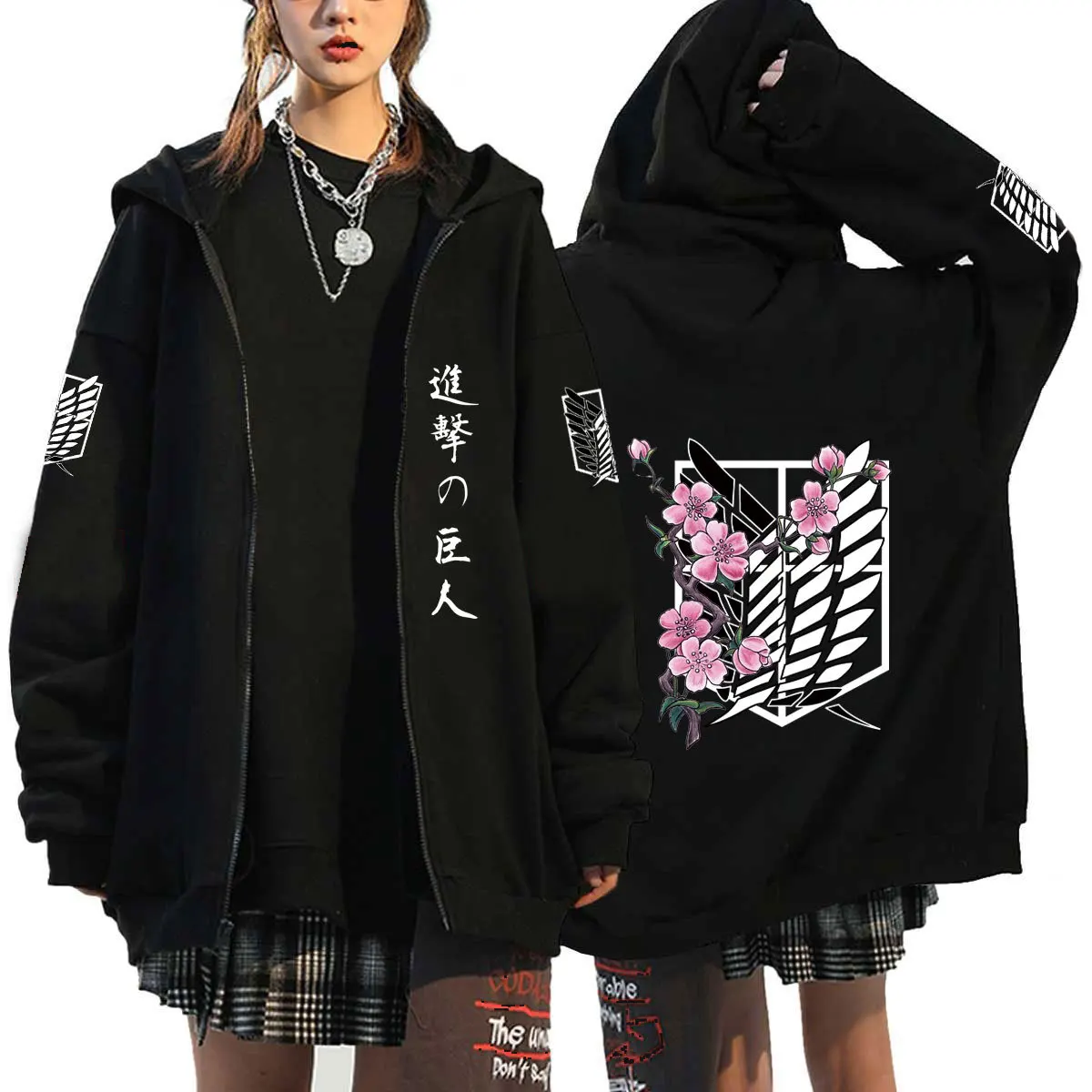 Harajuku Sweatshirt Female/Men Hoodies Attack on Titan Japanese Anime Graphic Hoodie Woman Shingeki No Kyojin Zip Up Jacket Coat