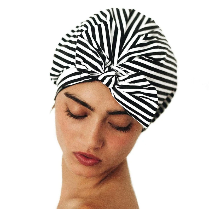 Fashionable Black and White Shower Caps Water proof Bath Hair Hat for Long Hair Drop Shipping