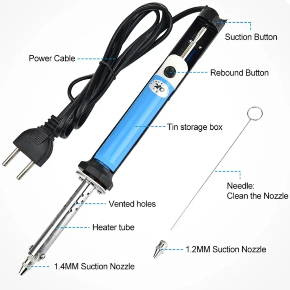 30W 2 In1 Electric Vacuum Desoldering Gun Handheld Electric Tin Suction Sucker Pen with Desoldering Nozzle 110/220VEU/US/UK Plug