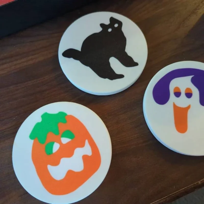 3-pack Spooky Pumpkin Sugar Cookie Coasters Gifts for Friends Heat Insulation Non-slip Gothic Home Decor Halloween Decoration