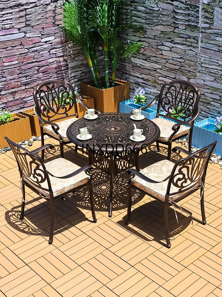 Outdoor courtyard cast aluminum table and chair combination balcony wrought iron table and chair three five-piece set