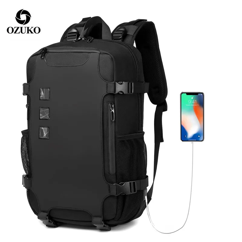 OZUKO Men Backpack Large Capacity 16 inch Laptop Backpacks USB Charging Teenager Schoolbag Male Waterproof Travel Bag Mochilas