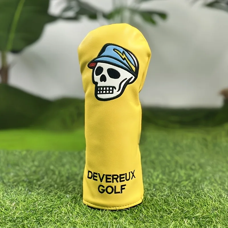 노란색 골프 보호 케이스, 해골 및 모자 패턴 디자인, 향상된 클럽 보호, 골프 액세서리, PU 소재