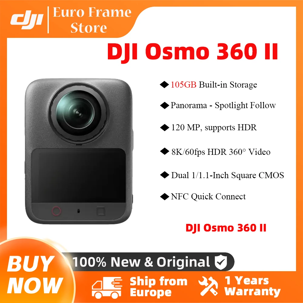 DJI Osmo 360 II 360 °   Panoramiczna kamera sportowa 8K 60FPS z 1-calowym czujnikiem, funkcją AI Super Night 2.0, kamera do vlogów i sportów z wbudowaną pamięcią 105 GB do podróży i jazdy na rowerze