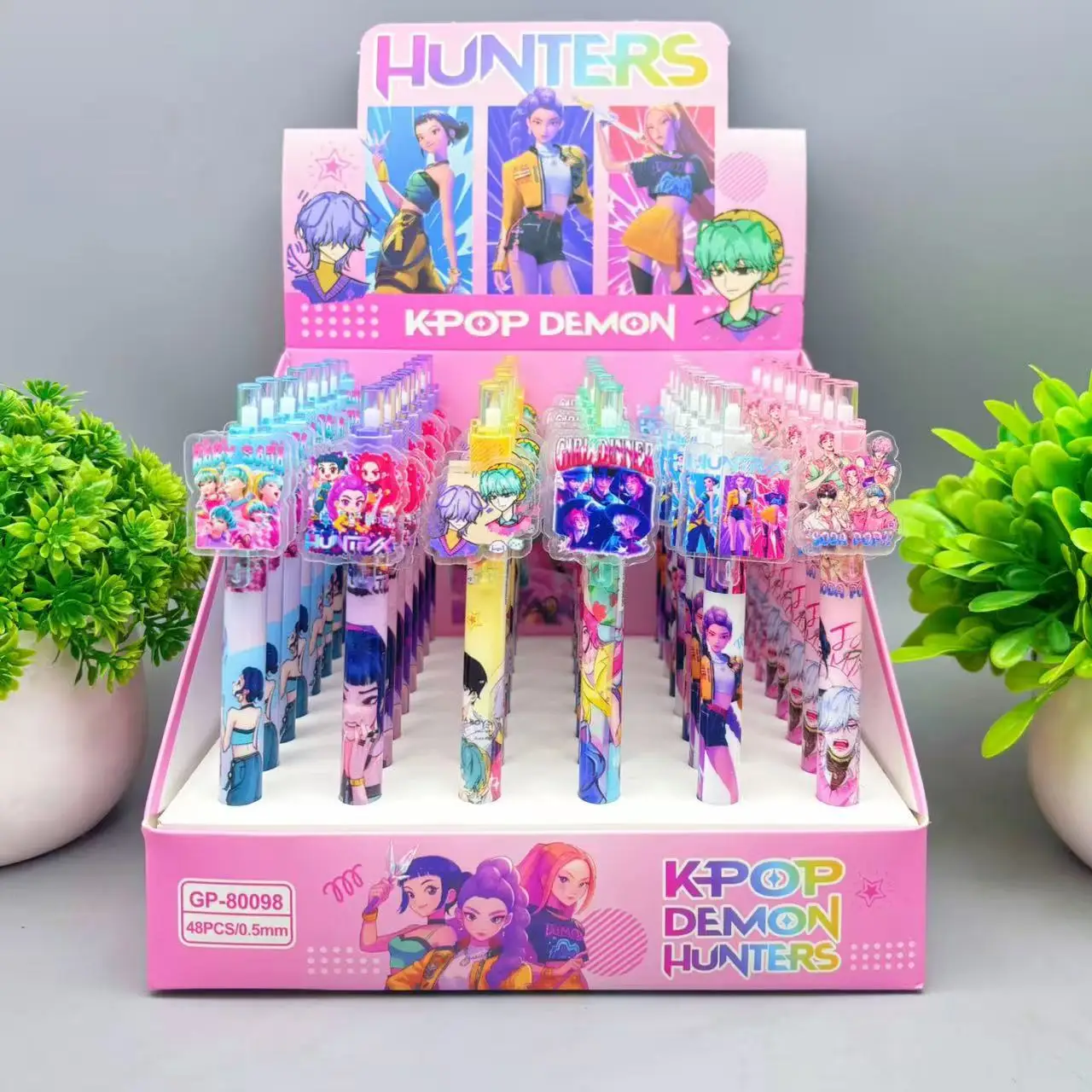 

6/48 шт. для Kpop Demon Hunters, милые черные гелевые ручки 0,5 мм, каваи, канцелярские принадлежности, мультяшные аниме, производные периферийные устройства, школьный офис, су