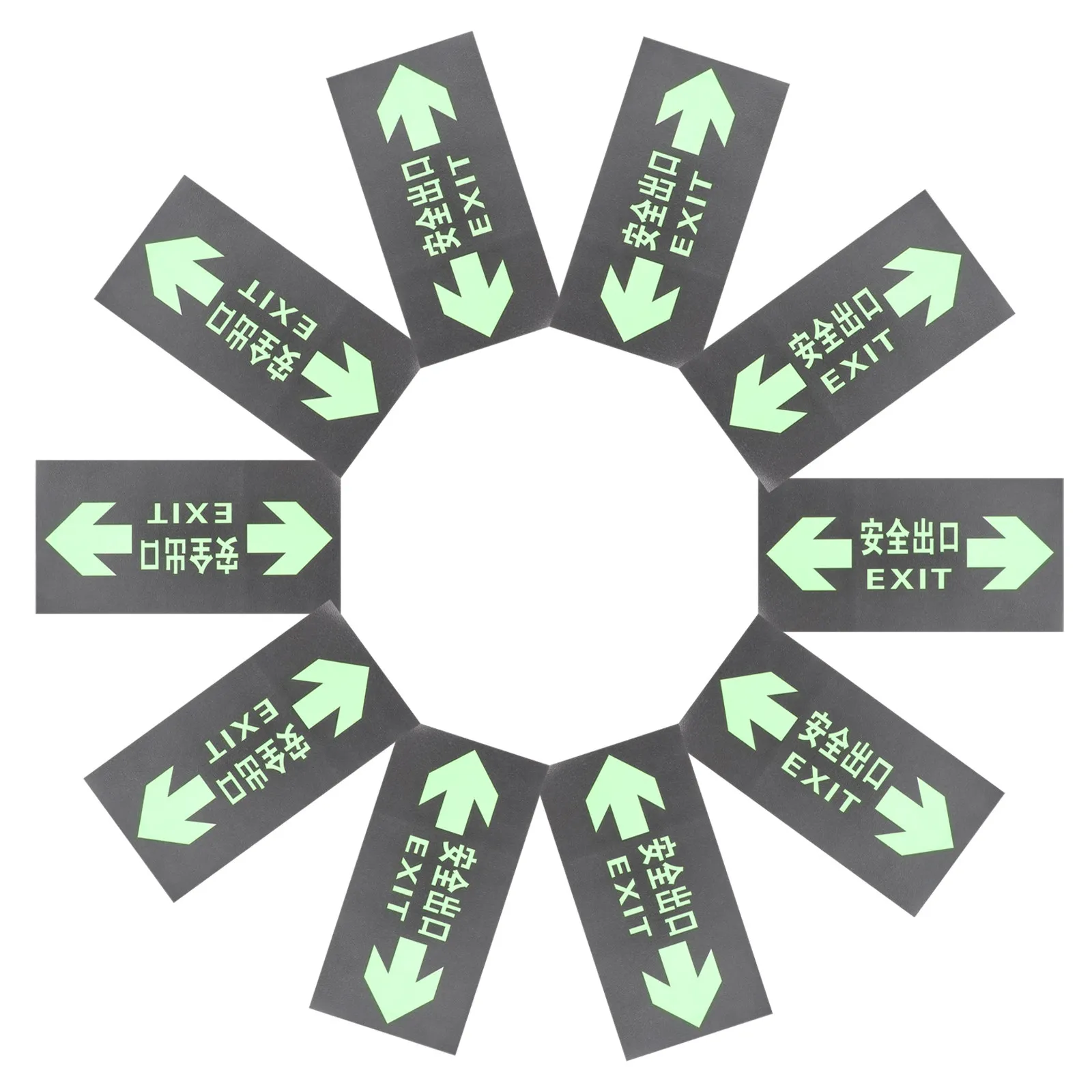 

10Pcs Glow in The Dark Photoluminescent Safety Exit Signs Self Adhesive Luminous Emergency Wayfinding Decals for Mall Office