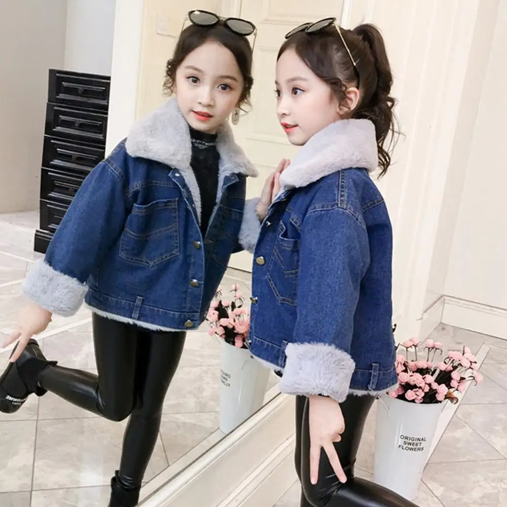 Winter jackets girls coats baby toddler girl thicken jackets kids denim warm collar coat fashion children\'s clothing outerwear