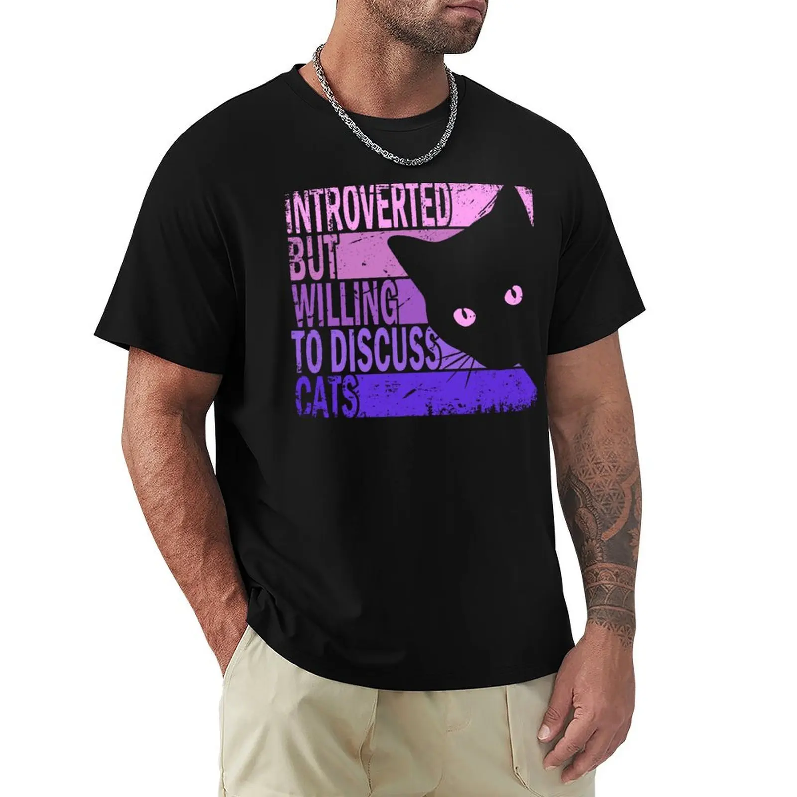 

Introverted But Willing To Discuss Cats. Funny Cats lover T-Shirt anime tshirt luxury t-shirt t shirt for men