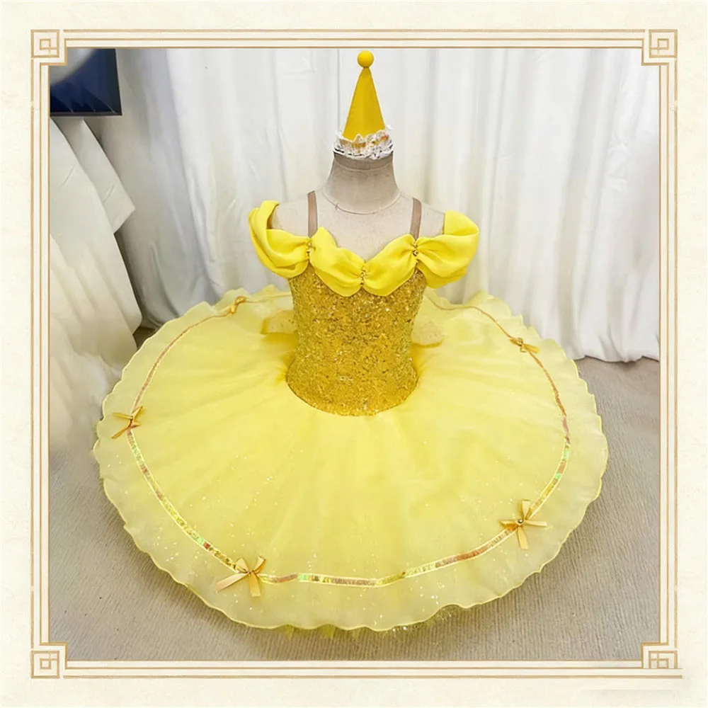 Tutú de Ballet Amarillo Hecho a Medida para Adultos y Niños: Conjunto de Brujita de la Academia Mágica, Disfraces de Danza Profesional para Actuaciones