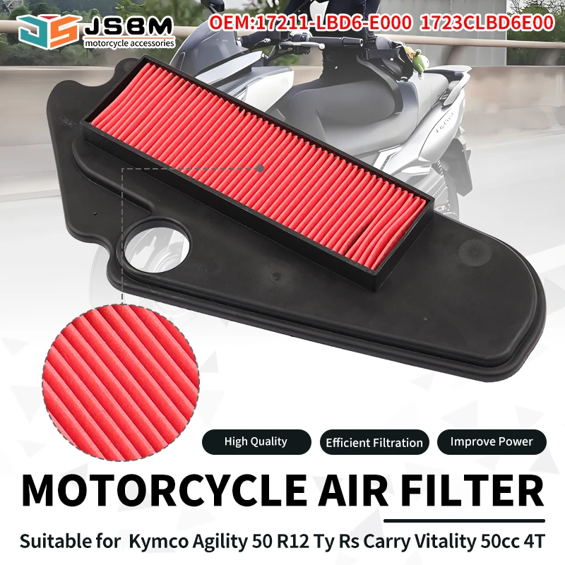 

JSBM Motorcycle Accessories Air Filter For Kymco Agility 50 R12 Ty Rs Carry 09-22 Vitality 04-08 50cc 4T 17211-LBD6-E000