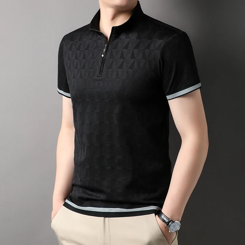 Top Grade Jacquard Zipper Luxury Summer New Brand Polo Shirts Men Fashion Plain Slim Short Sleeve Casual Tops 2023 Mens Clothing