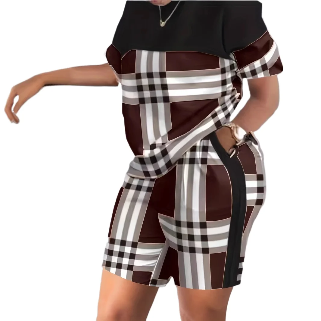 

Summer New Women's Clothing Printing Loose Short Sleeve Two Pieces Shorts Set