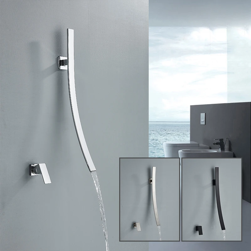 

Bathroom Basin Faucet Wall Mounted Mixer Tap 70cm Waterfall Long Spout Concealed Sink Torneira Hot Cold Water Crane